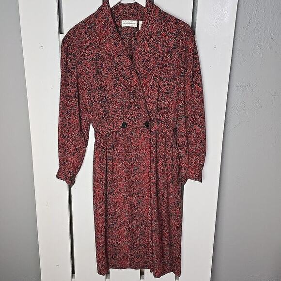 Liz Claiborne VTG Secretary Faux Wrap Red Geometric Dots 6P Dress 80s Career - Picture 1 of 12